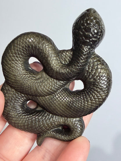 Gold Sheen Obsidian Snake Carving