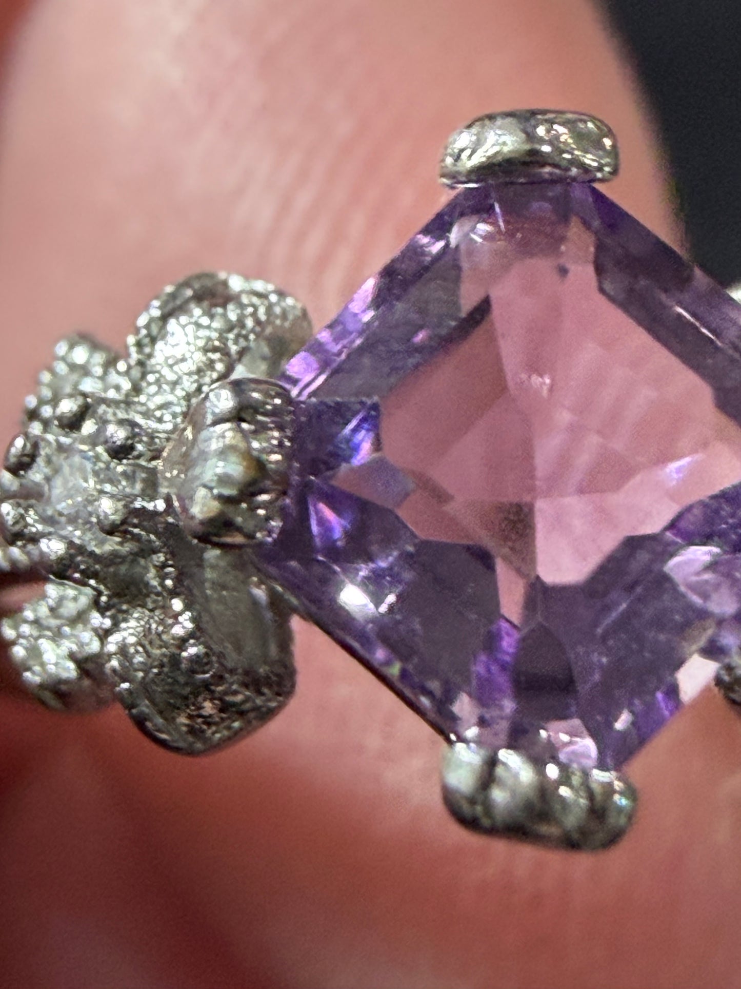 Adjustable Amethyst Floral Ring