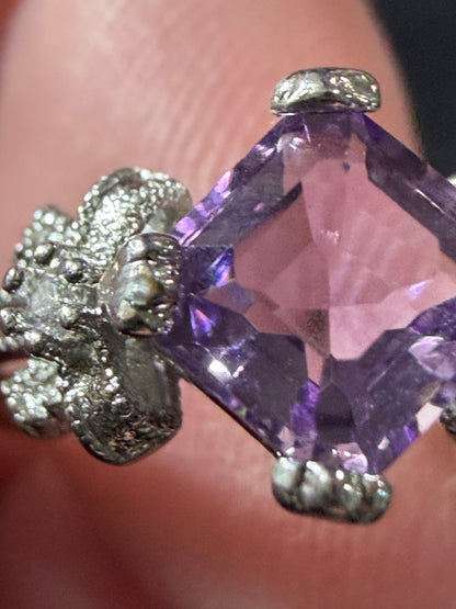 Adjustable Amethyst Floral Ring
