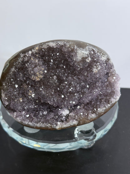 Red Amethyst Druzy Crystal Charging Bowl – Sparkling Agate Geode Freeform (410g)