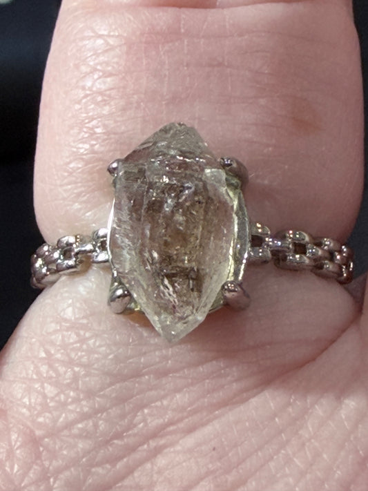 Natural Herkimer Diamond Quartz Ring | Double-Terminated Crystal E