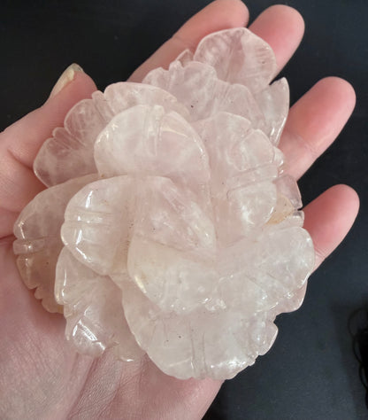 Rose Quartz Rose Carving with Light Base – 10 × 8 cm | 242g