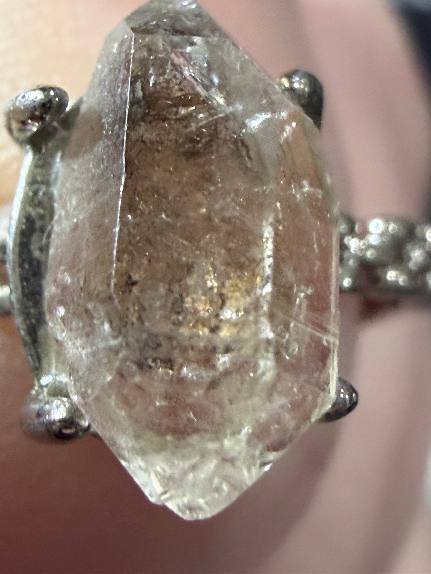 Natural Herkimer Diamond Quartz Ring | Double-Terminated Crystal E