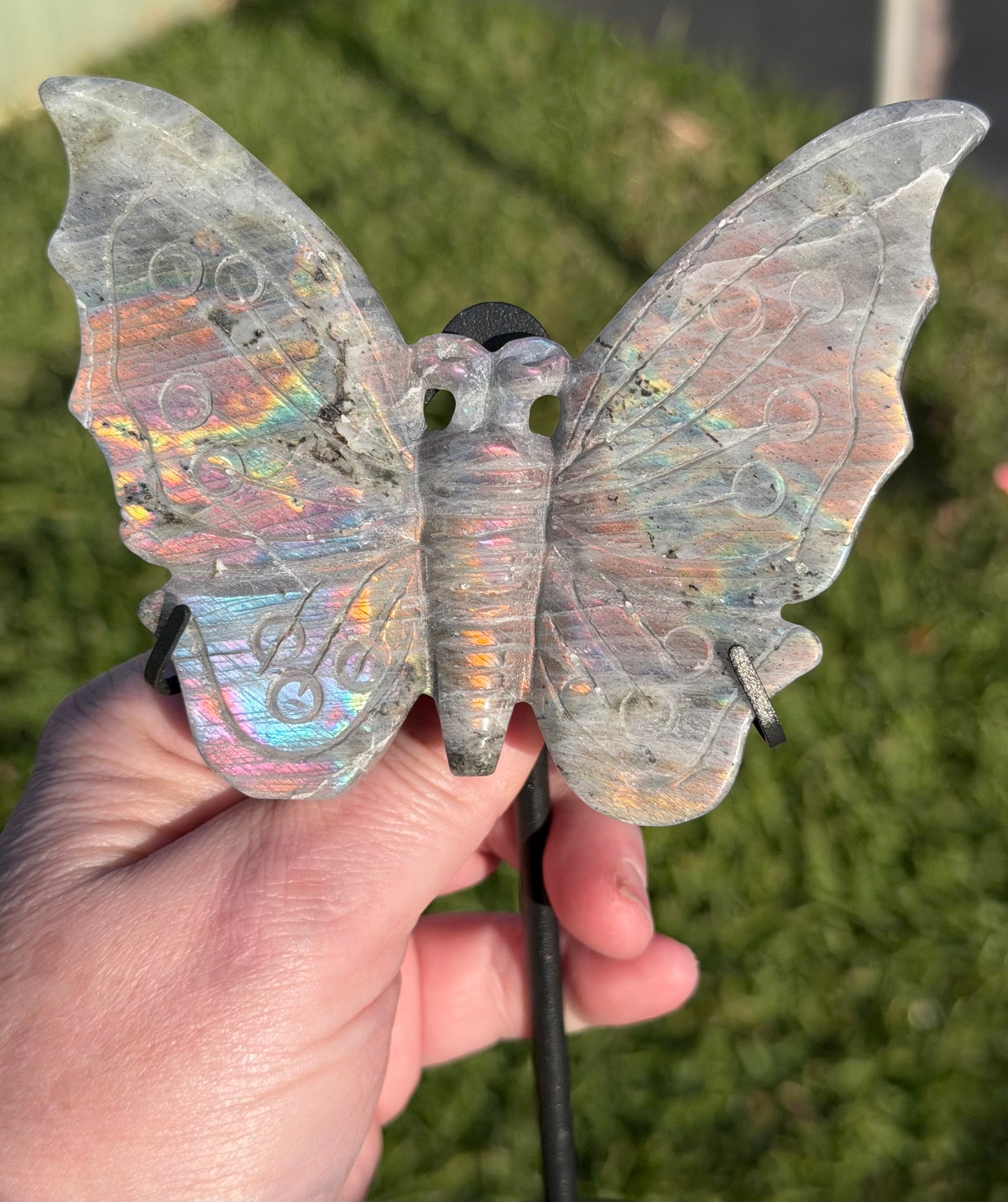 Labradorite Butterfly Crystal Display on Stand – 18 cm