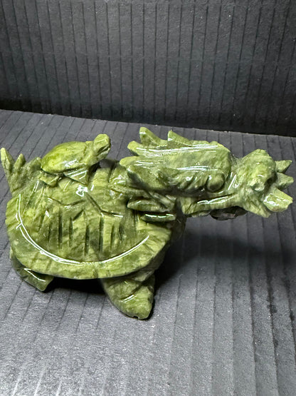 Serpentine Jade (New Jade) Turtle Dragon Carving (12 x 6.5cm | 400g)