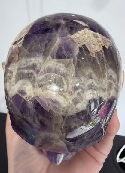 Chevron Amethyst Skull – 950g Statement Piece (One-of-a-Kind)