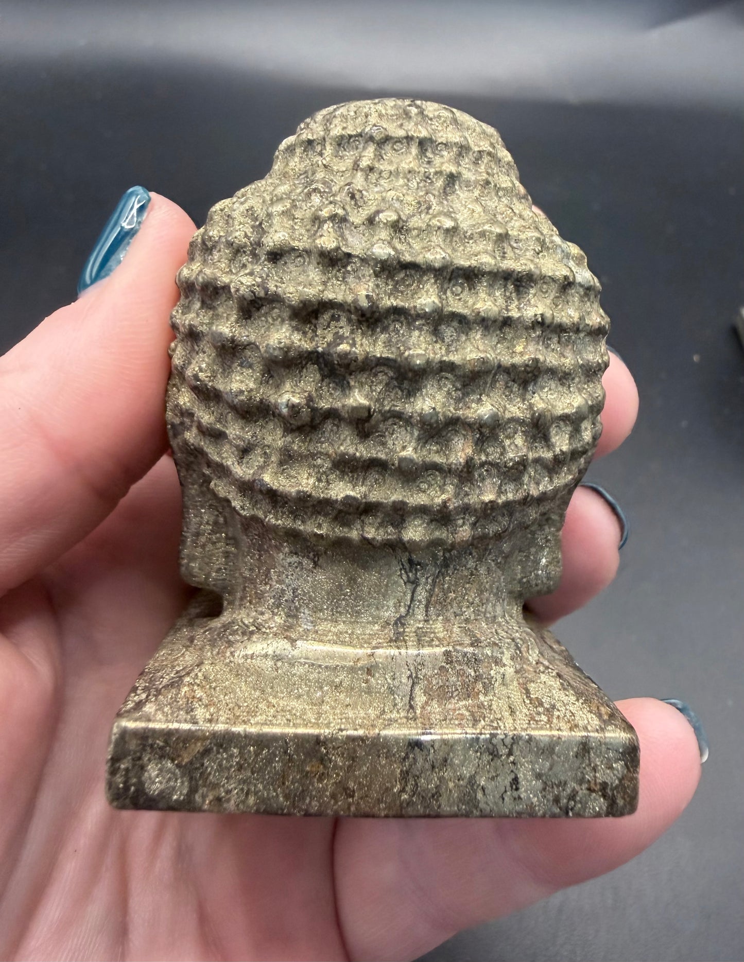 Pyrite Buddha Head Carving – 6 × 4 cm