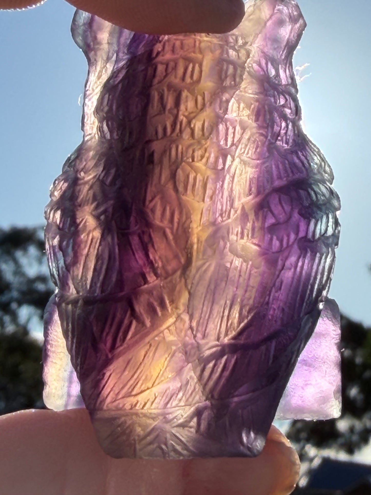 Sunset Rainbow Fluorite Owl Carving – 5.1cm