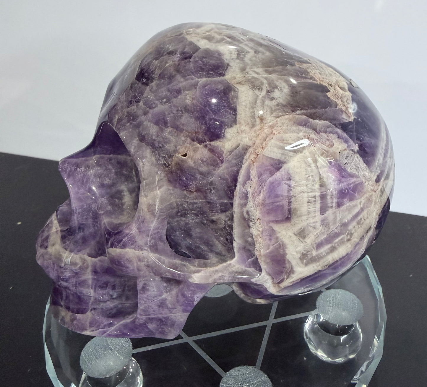 Chevron Amethyst Skull – 950g Statement Piece (One-of-a-Kind)