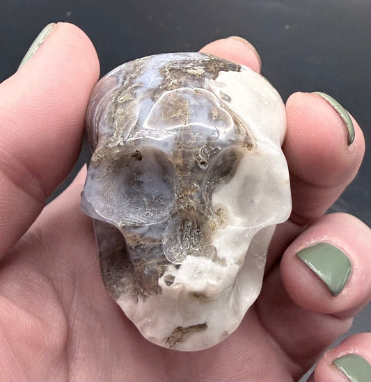 Moss Agate Skull Carving – 120g | 5.5 × 5cm