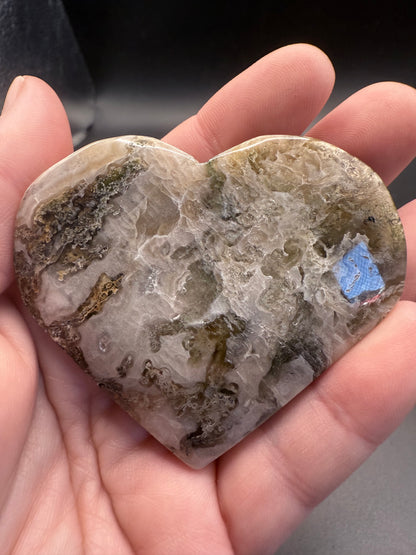 Moss Agate 6cm Free Standing Heart