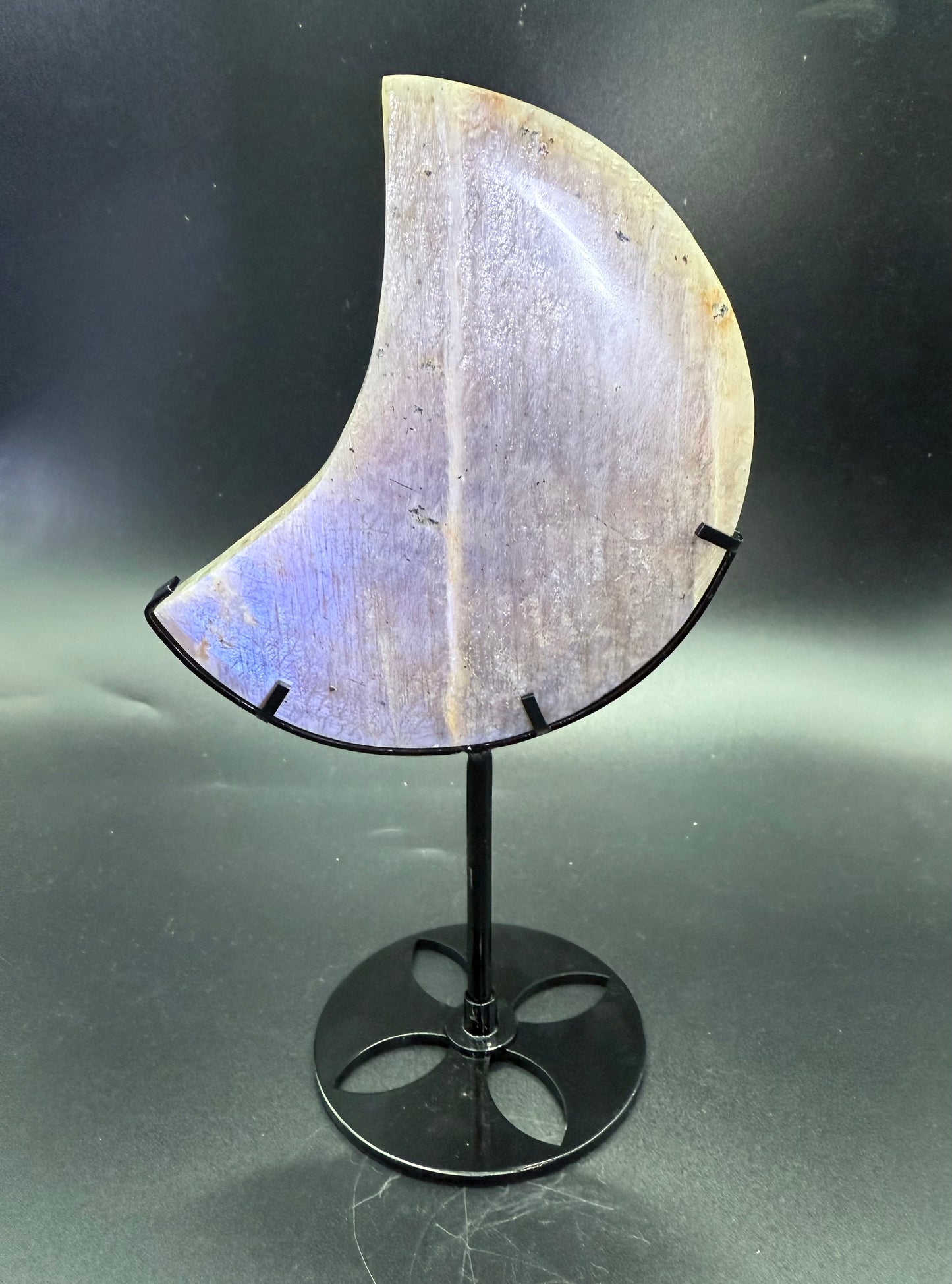 Blue Flash Moonstone with Sunstone Moon on Stand