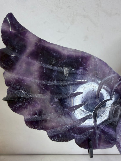 Amethyst Angel Wings with Heart on Stand – 25cm