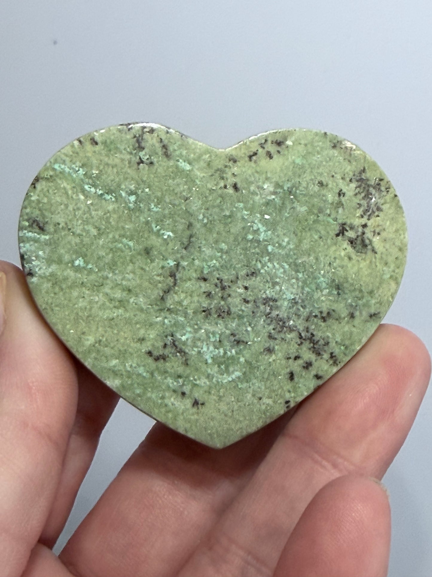 Madagascan Chrysoprase Free Standing Heart – 5.5cm A