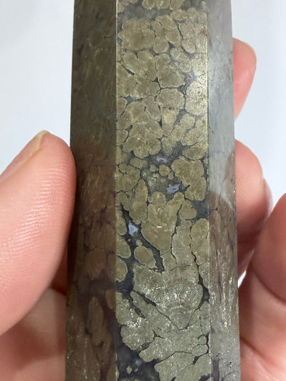 Marcasite in Agate Crystal Tower – 10cm | 158g