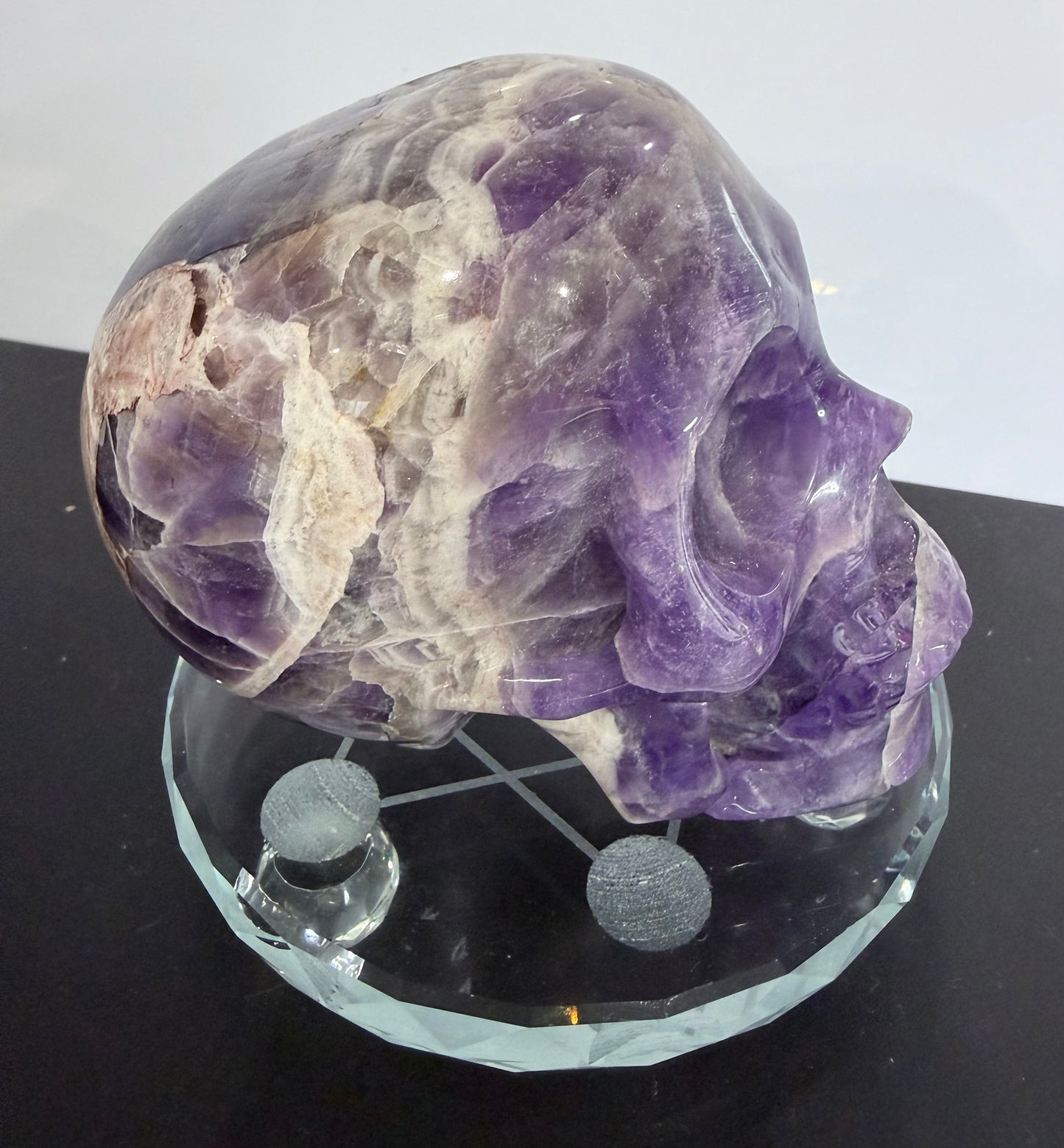 Chevron Amethyst Skull – 950g Statement Piece (One-of-a-Kind)