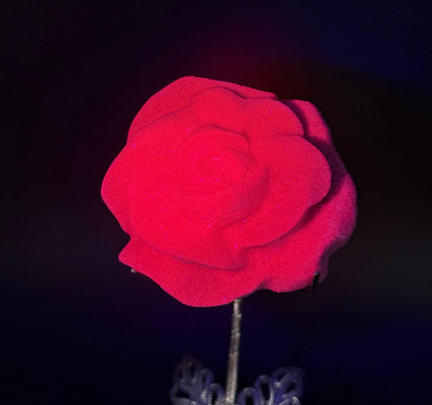 Ruby Corundum Rose on Silver Stand