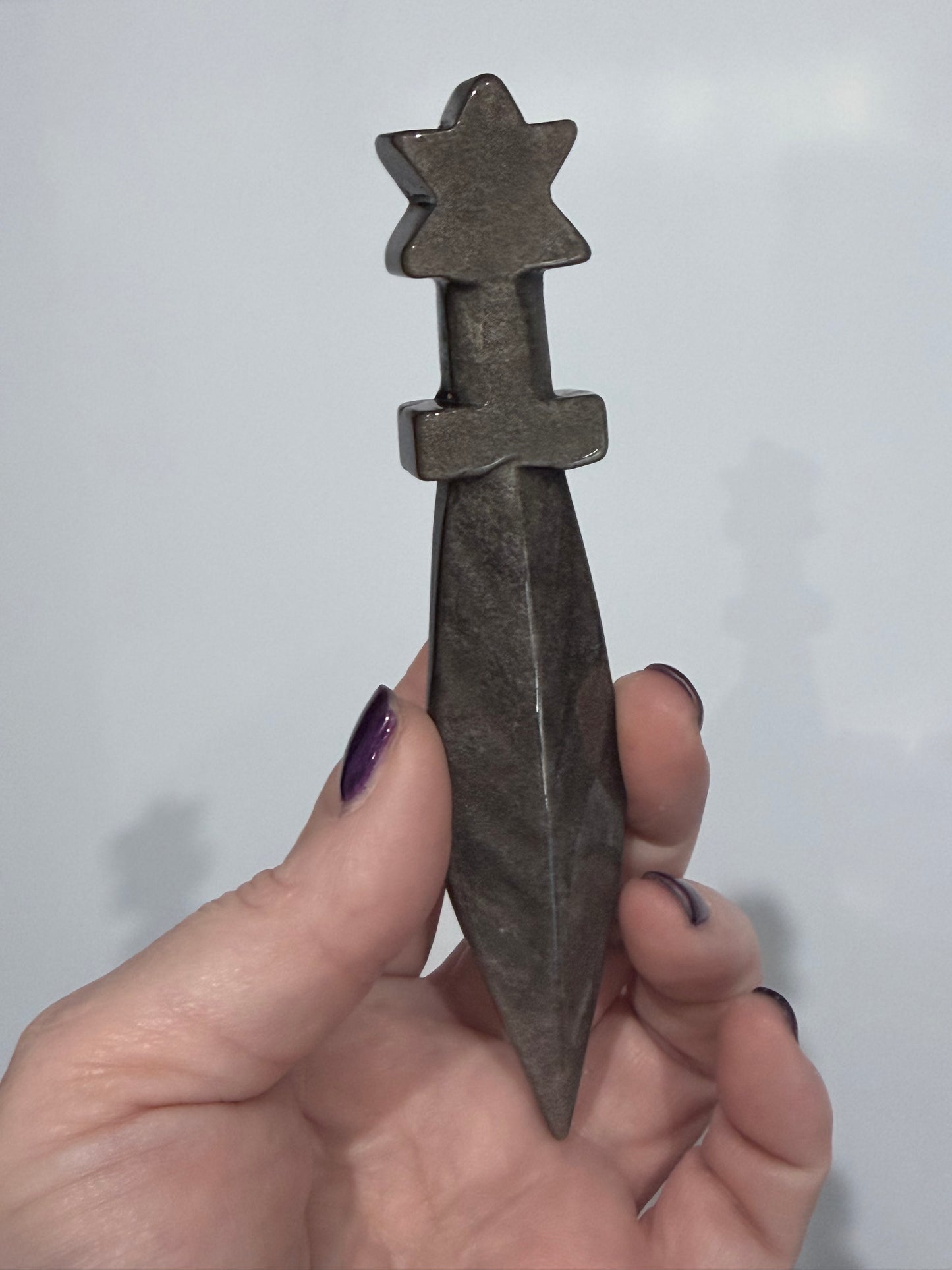 Silver Sheen Obsidian Dagger with Star Pommel – 13.5 cm