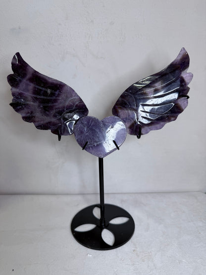 Amethyst Angel Wings with Heart on Stand – 25cm
