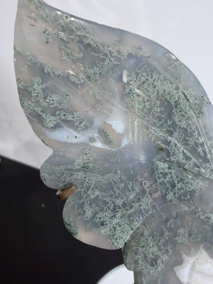 Moss Agate Butterfly Crystal Display on Stand – 16 cm