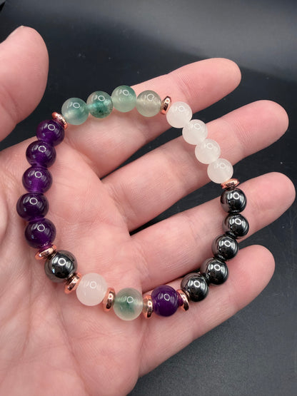 Amethyst • Green Fluorite • White Jade • Hematite Bracelet – 8mm