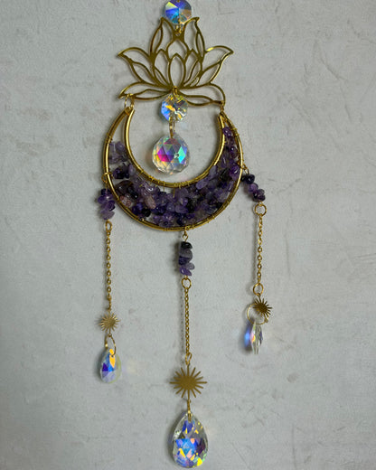 Amethyst Lotus & Crescent Moon Suncatcher – 35cm