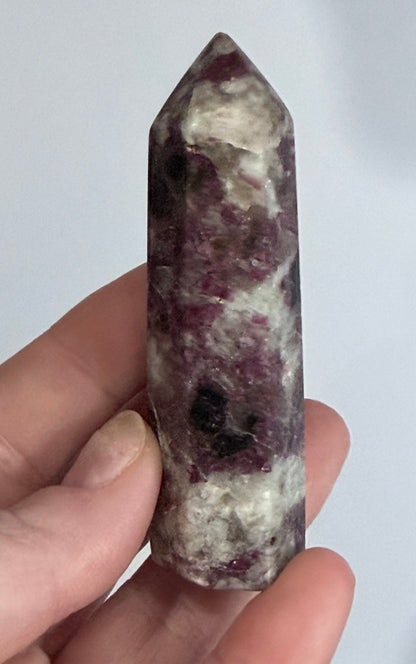 Pink Tourmaline in Quartz Crystal Tower – 8.2cm | 65g A