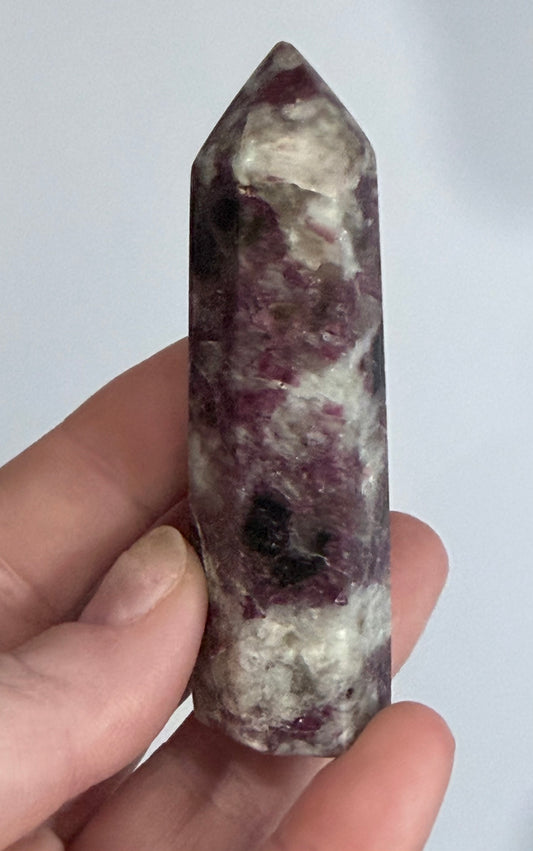 Pink Tourmaline in Quartz Crystal Tower – 8.2cm | 65g A