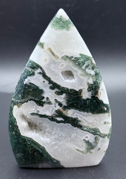 Moss Agate Freeform Point with Druzy Caverns