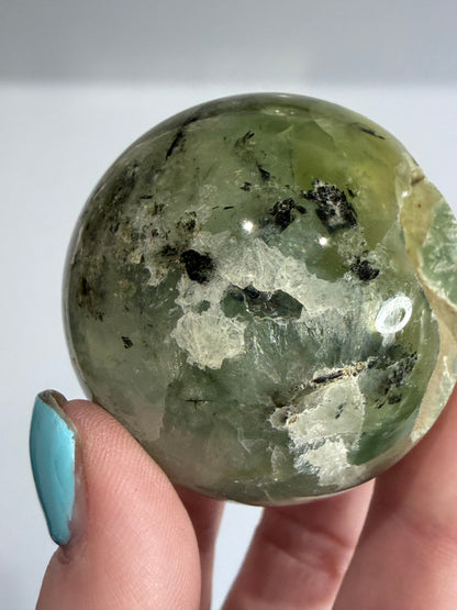 Prehnite with Epidote Sphere with Natural Crystal Pocket |  A - 5cm