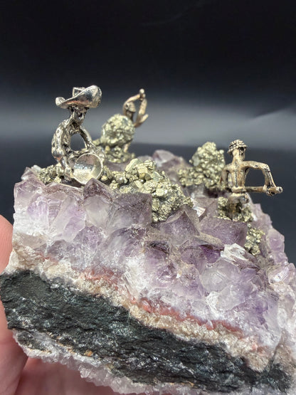 Amethyst Cluster with Pyrite Miner Figures – Collector Specimen