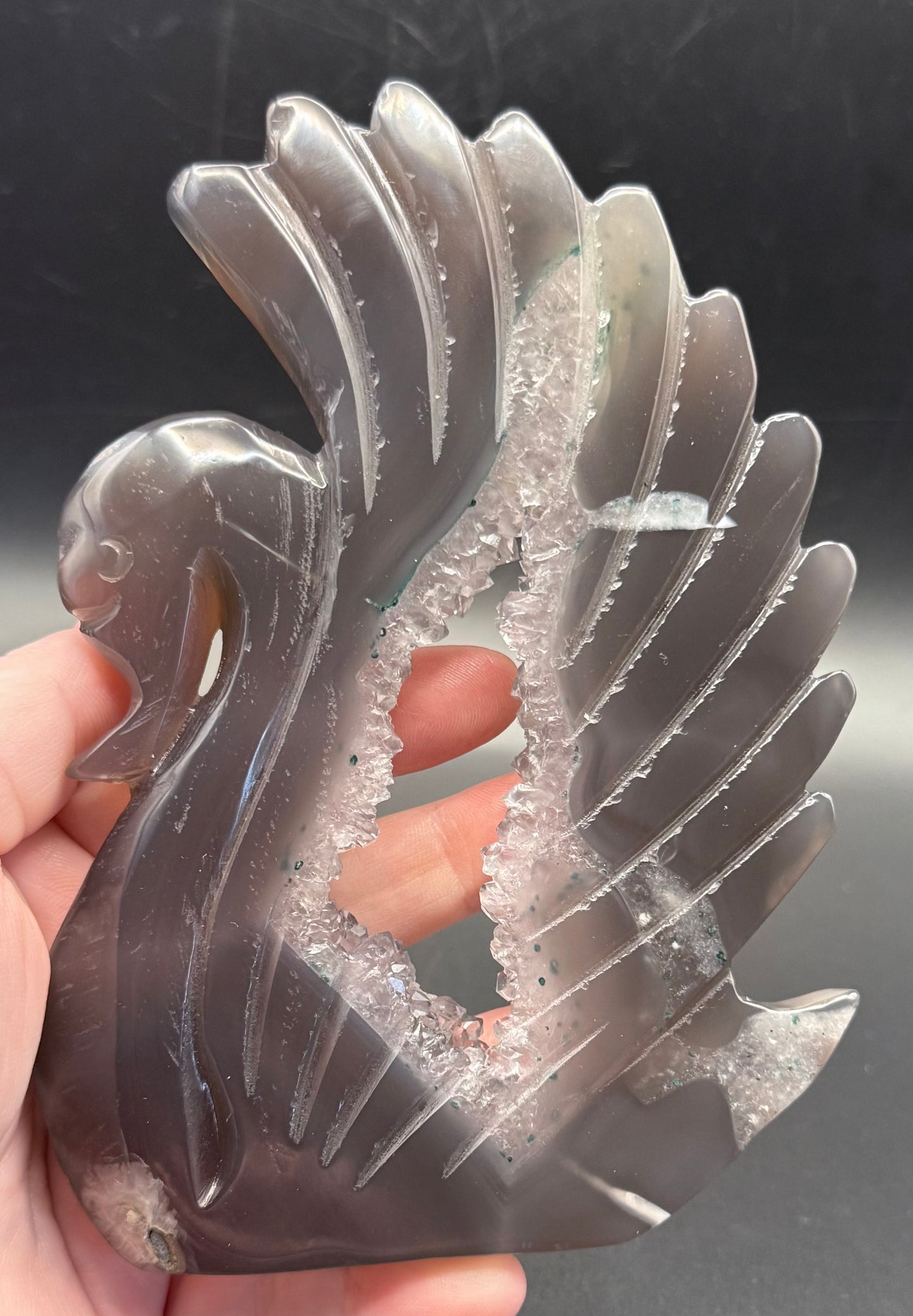 Agate Druzy Swan Carving