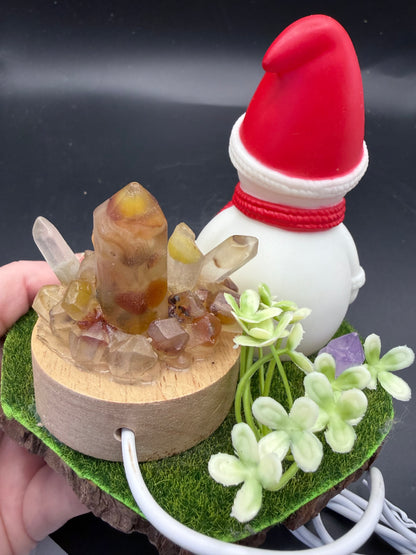 Snowman Christmas Lamp with Golden Healer Crystal Cluster