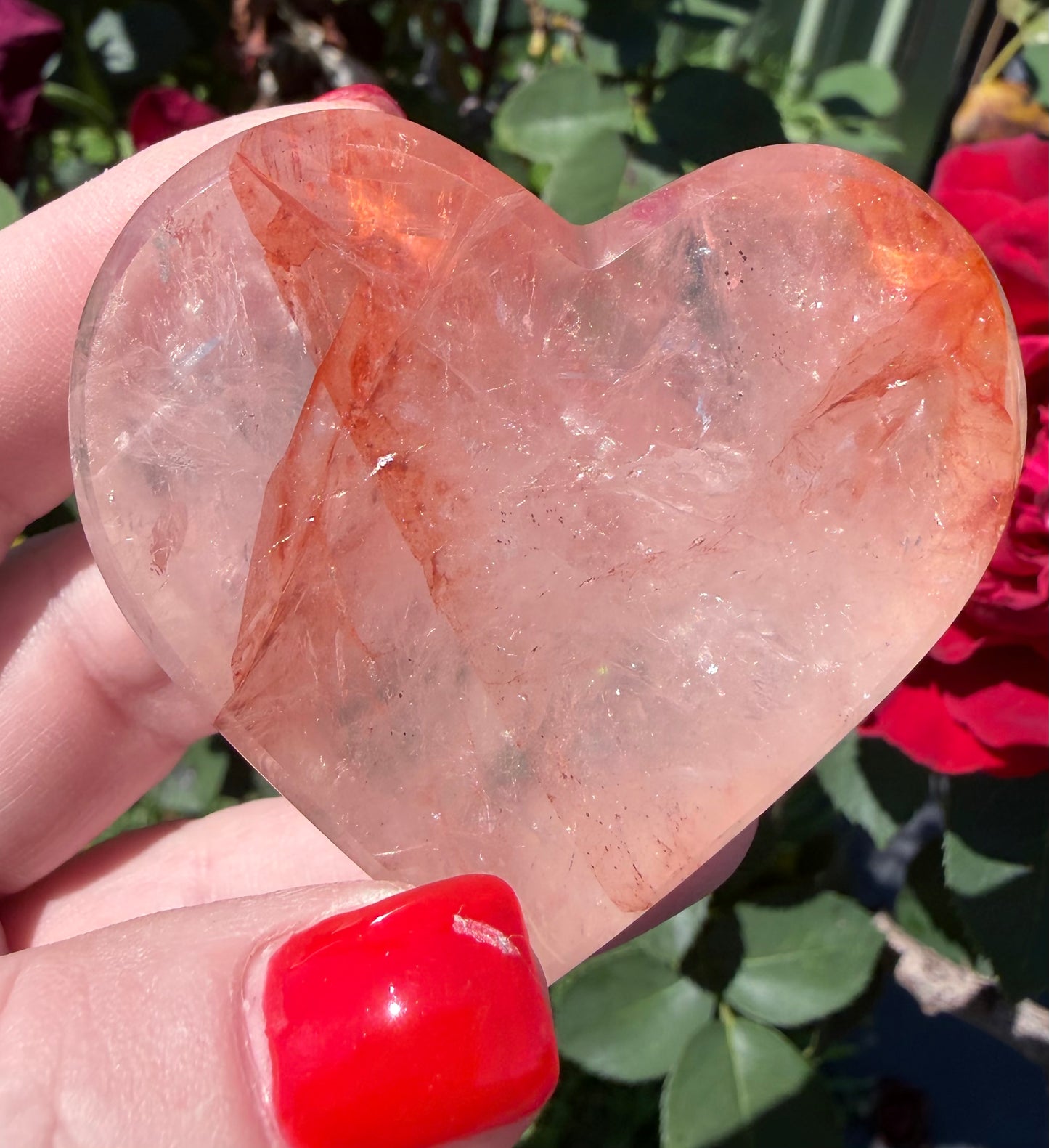 Fire Quartz Flat Heart (Hematoid Quartz) Heart – 5.6 cm | 106 g