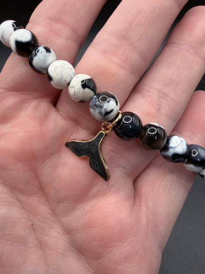 Orca Agate Bracelet – 8mm with Orca Tail Charm