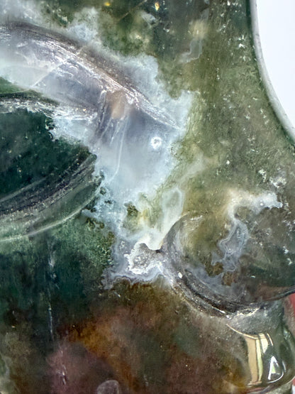 Moss Agate Moon Face Carving – 12.2cm