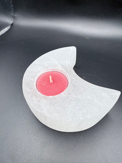 Selenite Moon Tealight Candle Holder