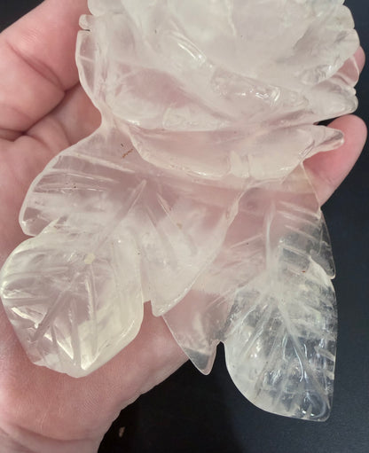 Rose Quartz Rose Carving with Light Base – 14.5 × 8.5 cm | 457g
