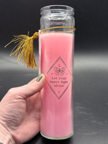 Mystic Rose Tube Candle with Rose Quartz Crystals