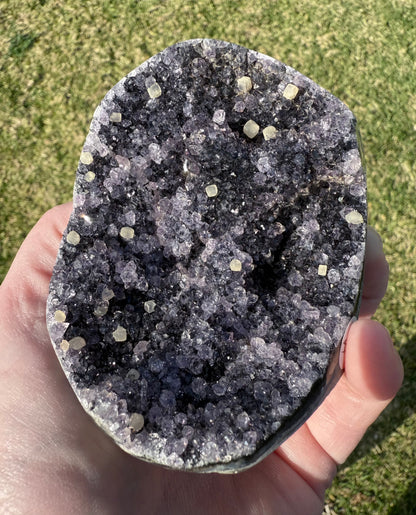 Black Amethyst with Calcite Cubes