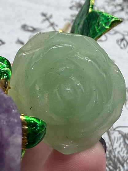 Amethyst & Green Aventurine Crystal Double Rose Stem (20cm)