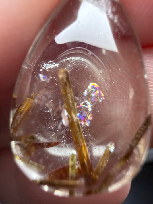 Green Tourmaline in Quartz Pendant with 925 Bail & Cord (2.2cm)