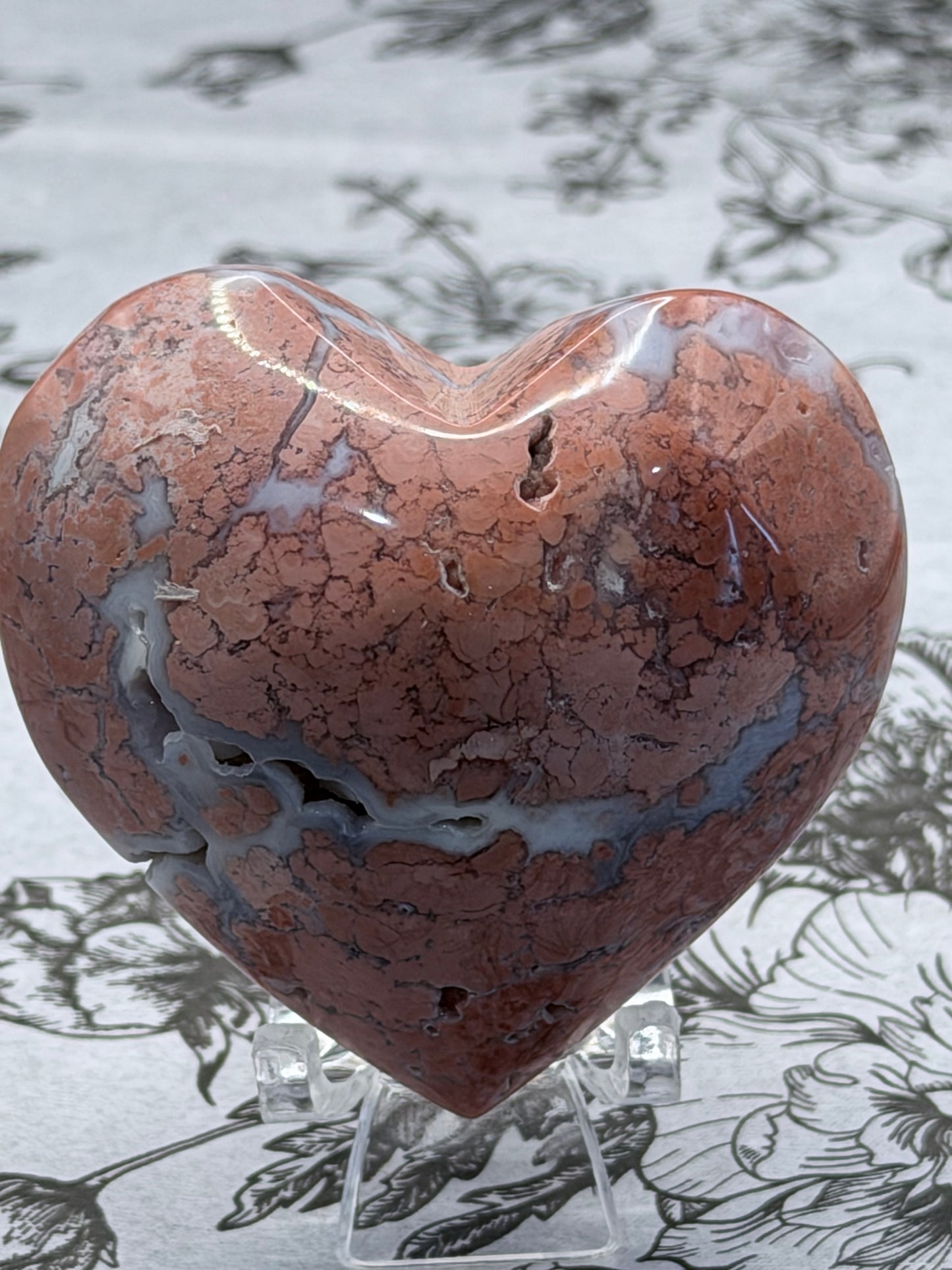 Pink Petal Agate (Cotton Agate) Heart – 6.5cm (132g)