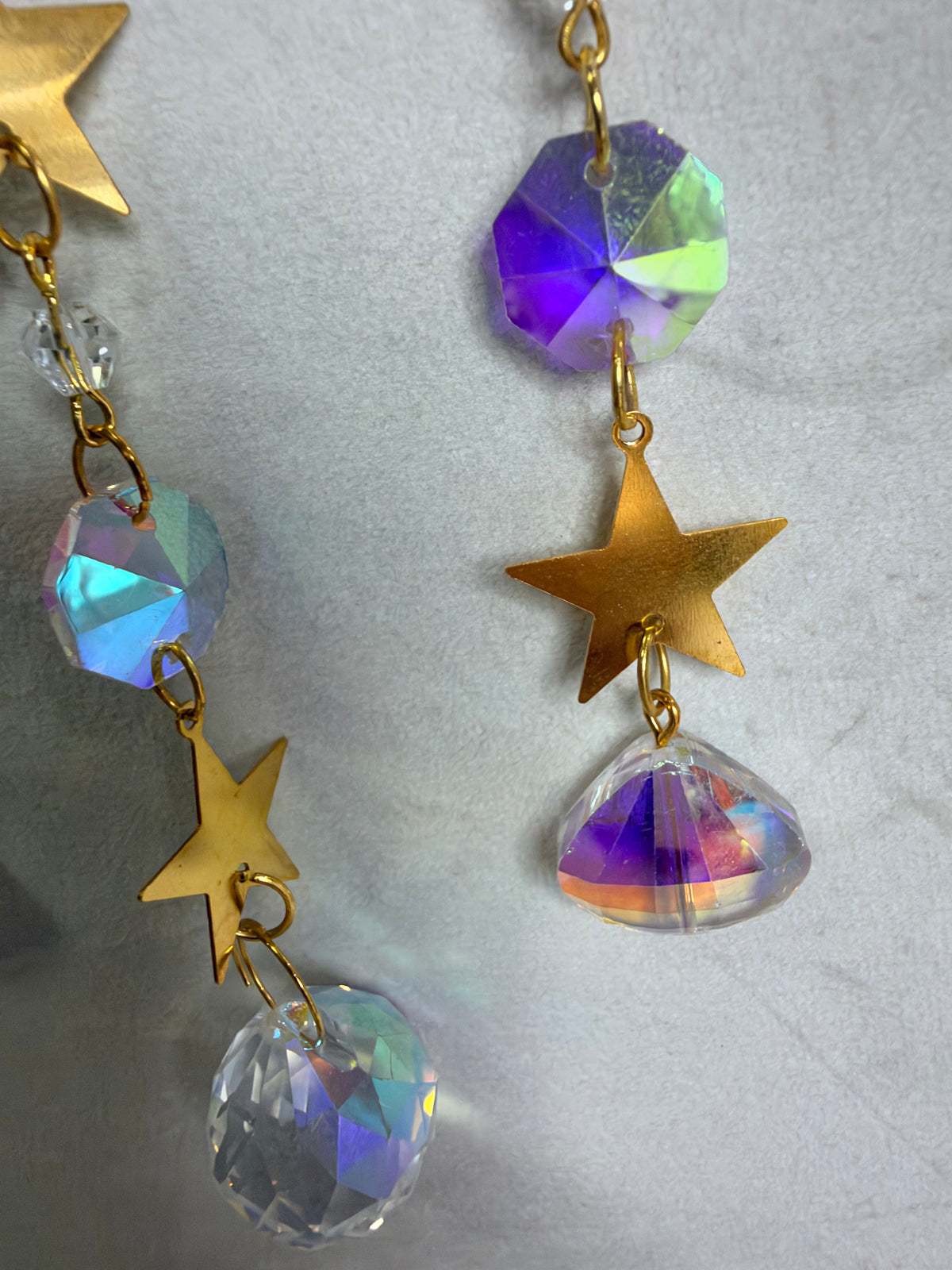 Clear Quartz Crescent Moon & Stars Suncatcher – 35 × 10cm