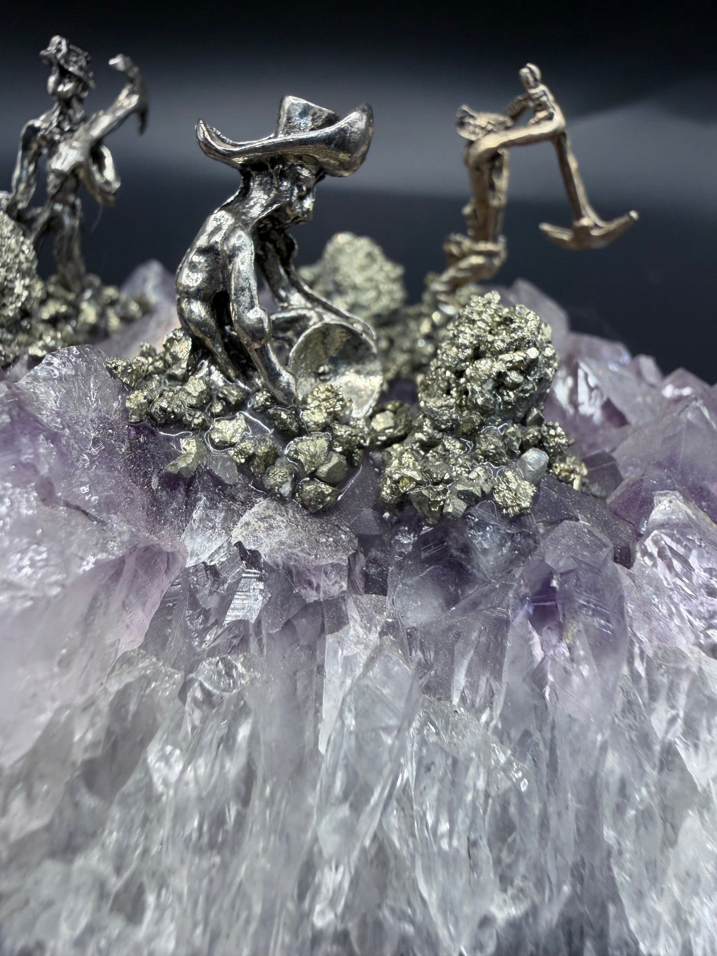 Amethyst Cluster with Pyrite Miner Figures – Collector Specimen