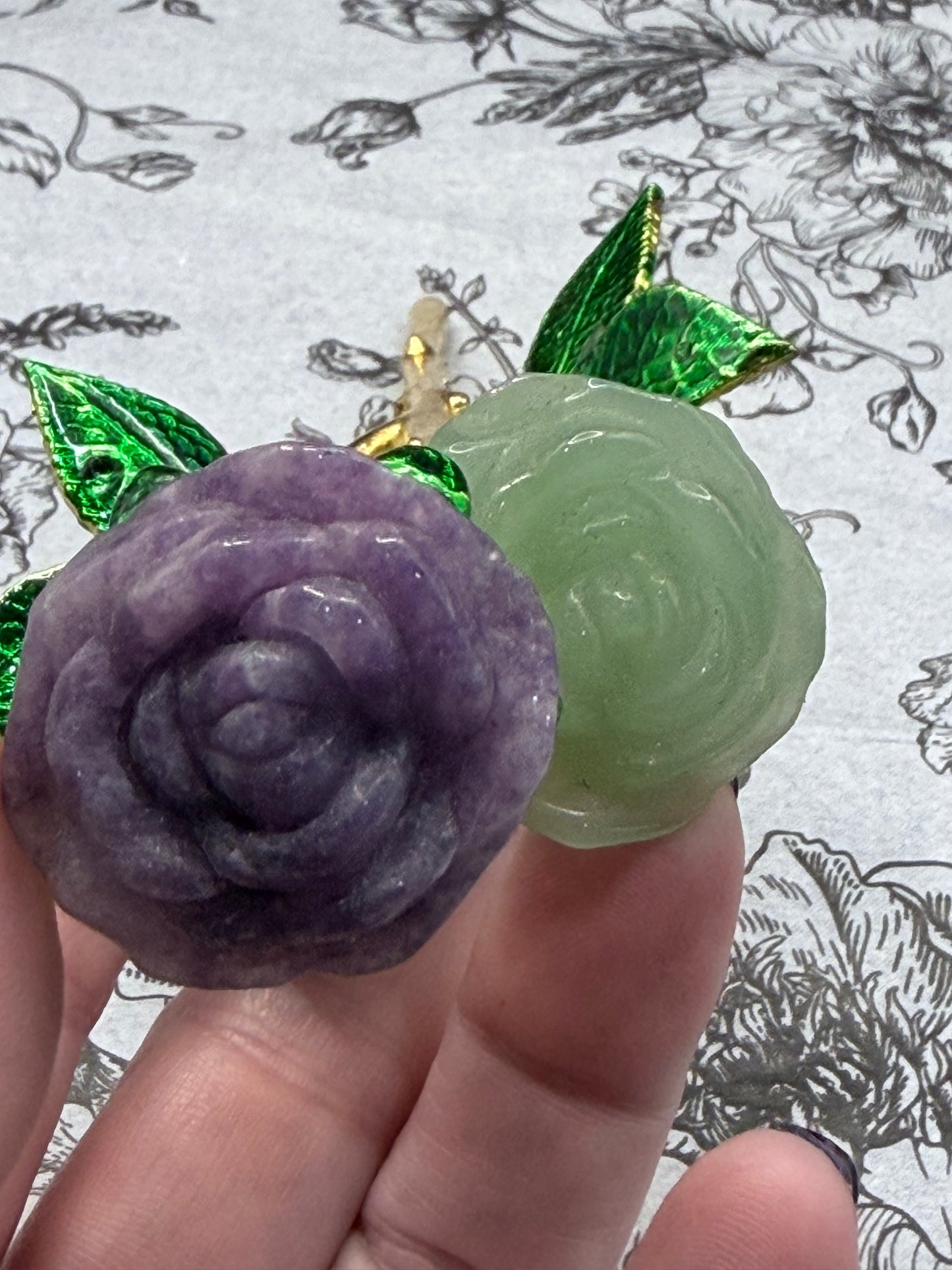 Amethyst & Green Aventurine Crystal Double Rose Stem (20cm)