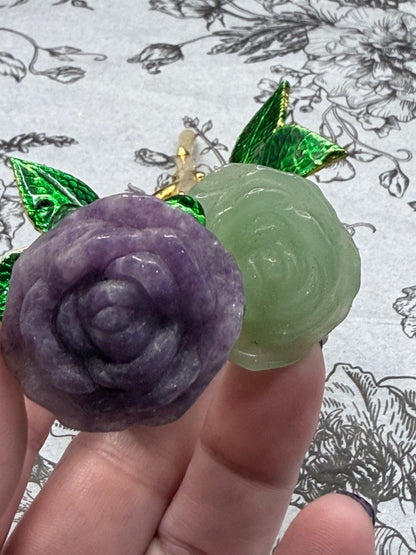 Amethyst & Green Aventurine Crystal Double Rose Stem (20cm)