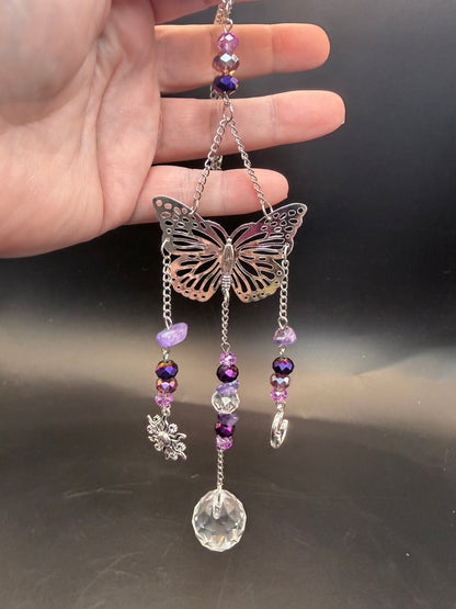 Amethyst & Crystal Butterfly Suncatcher