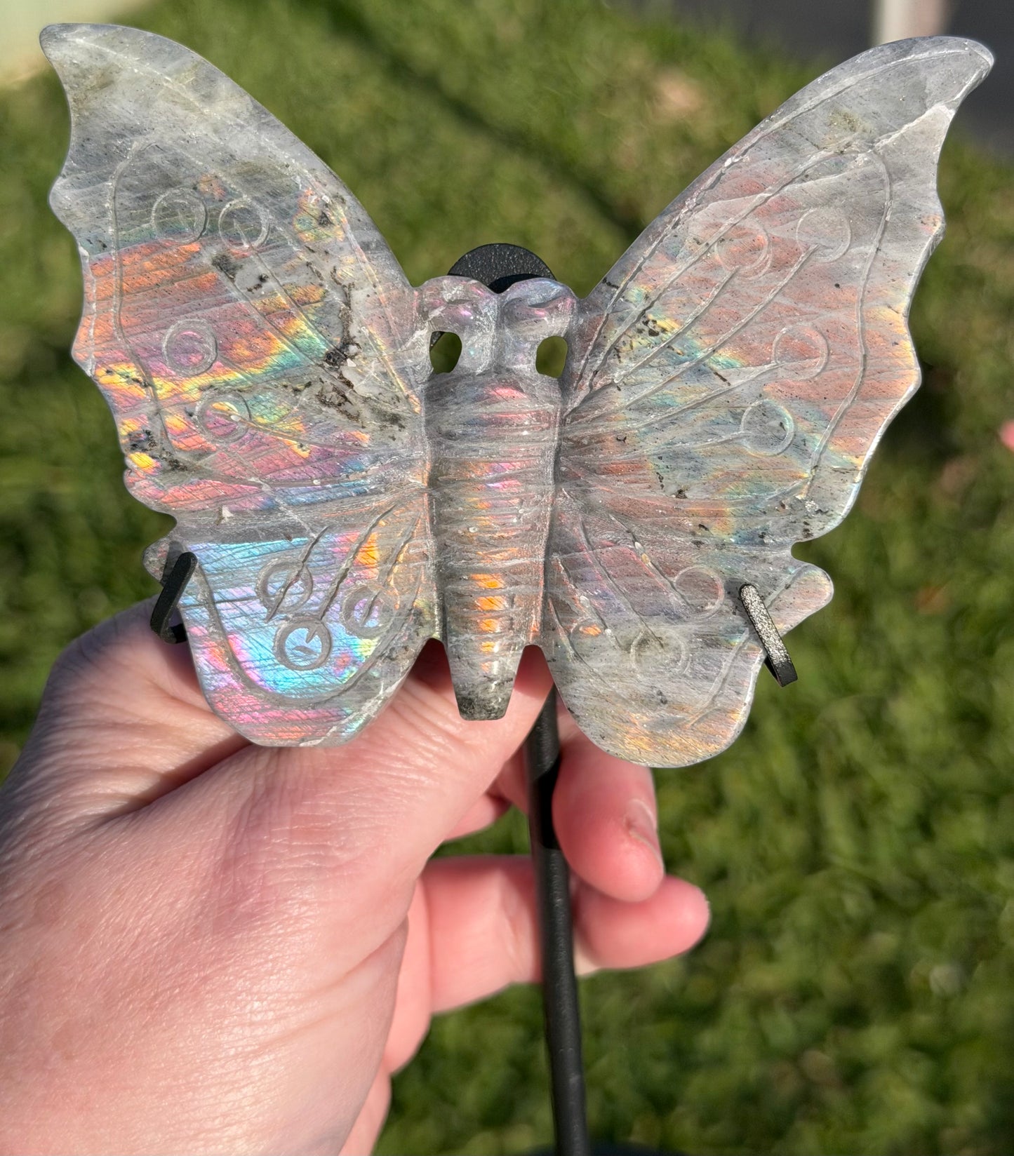 Labradorite Butterfly Crystal Display on Stand – 18 cm