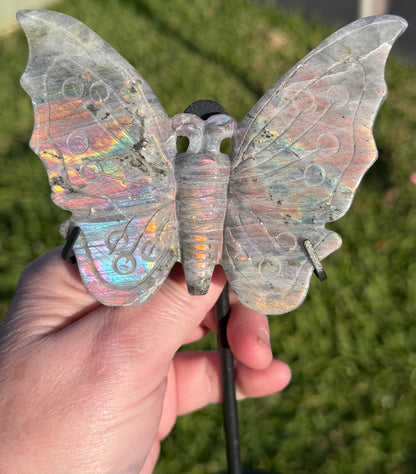 Labradorite Butterfly Crystal Display on Stand – 18 cm